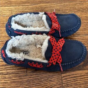 UGG Navy Moccasins with Red Polka Dot Bow